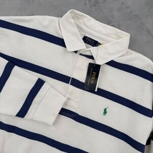 Polo Ralph Lauren Mens Rugby Shirt White Navy Stripe Pocket Polo Size  2XLT NEW